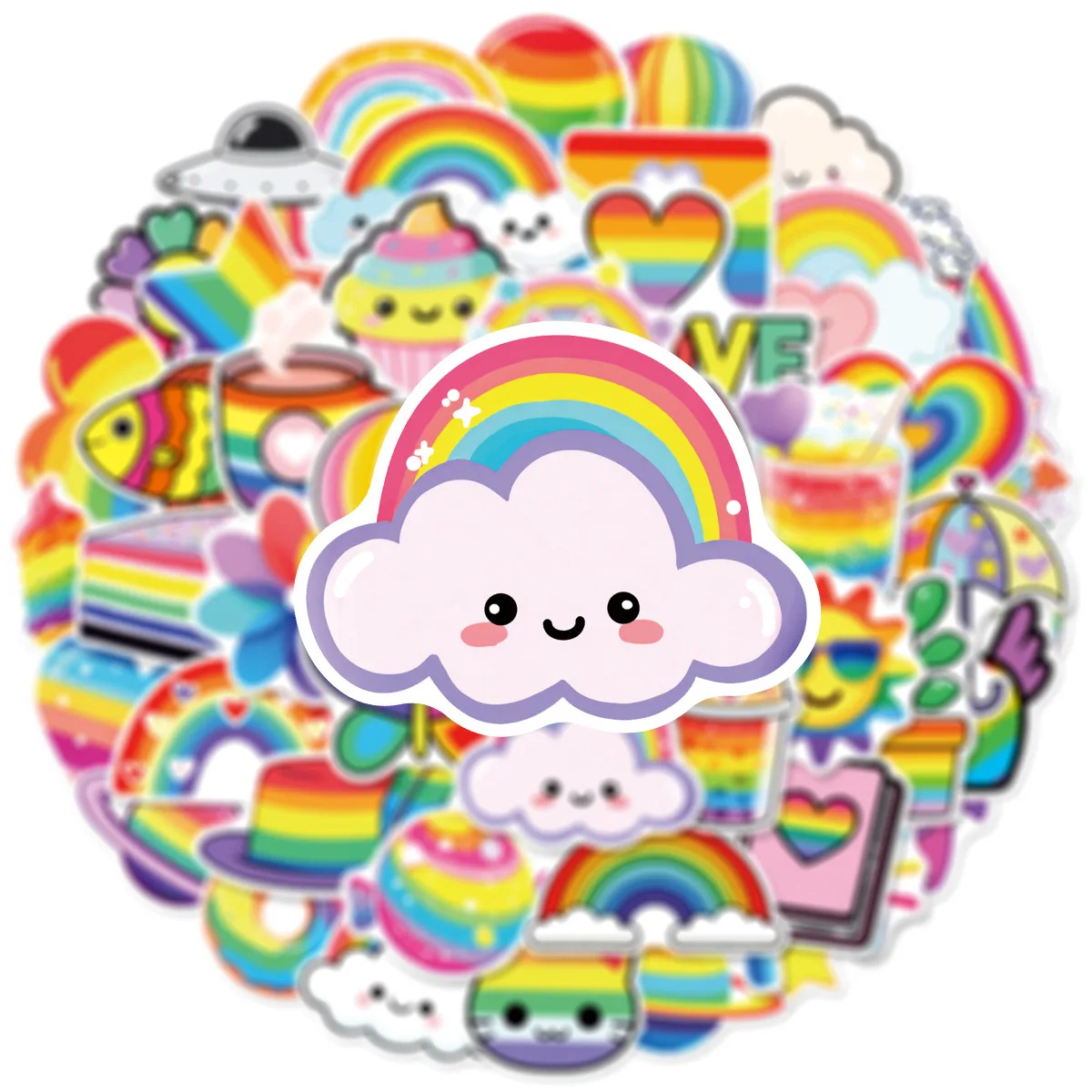 

10/30/50PCS Cartoon Rainbow Graffiti Stickers Creative Decoration Suitcase Water Cup Mobile Phone Case Waterproof Stickers Gifts