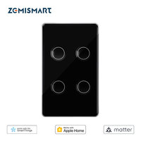 Matter Over WiFi US Smart Wall Light Switch 1 2 3 4 Gang with Black Touch Panel Neutral Required Homekit SmartThings App Control