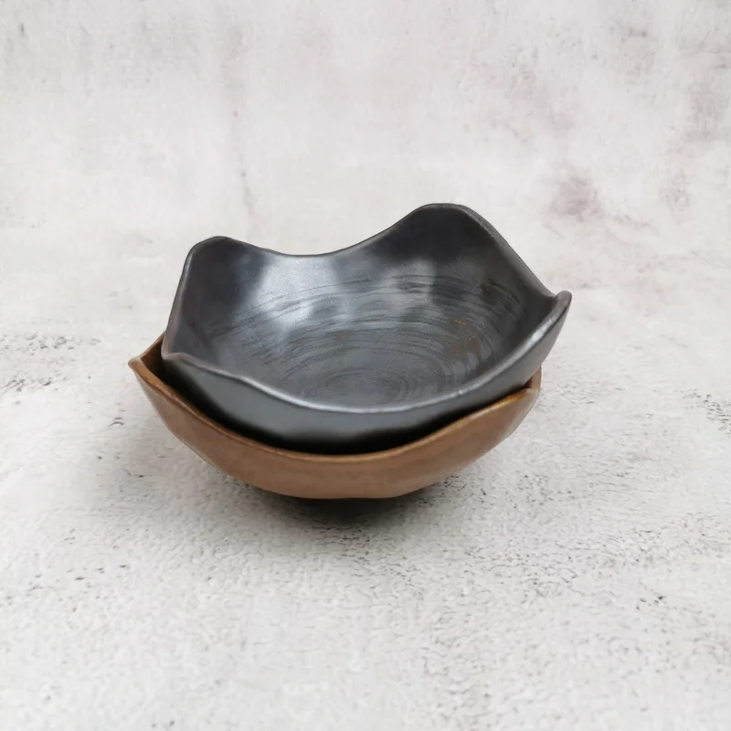 Japanese matte old retro style irregular dip bowl household pastoral style hot pot dip bowl slight defects