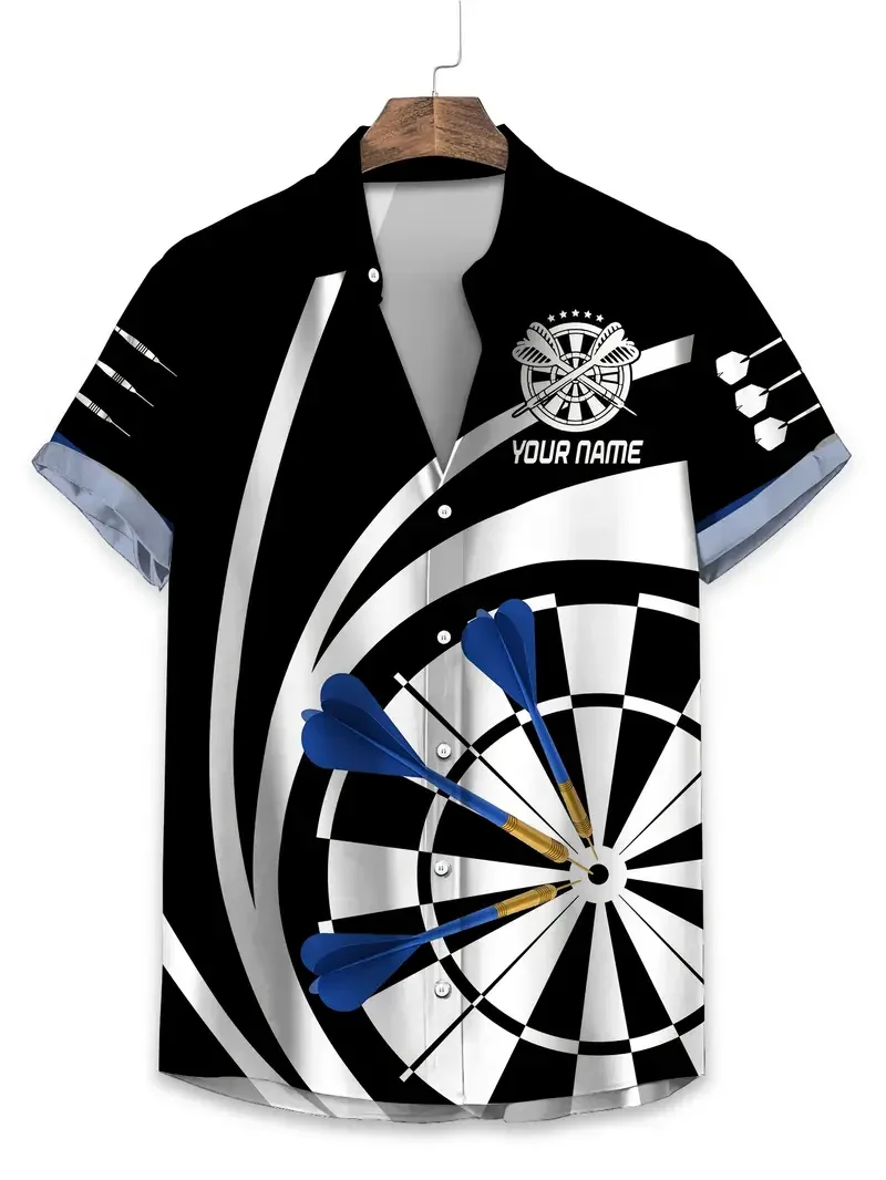

3D Darts Printed Hawaii Shirts For Men Fashion Custom Name Team Name Jersey Short Sleeve Dart Polo Shirt 2025 Lapel Button Tees