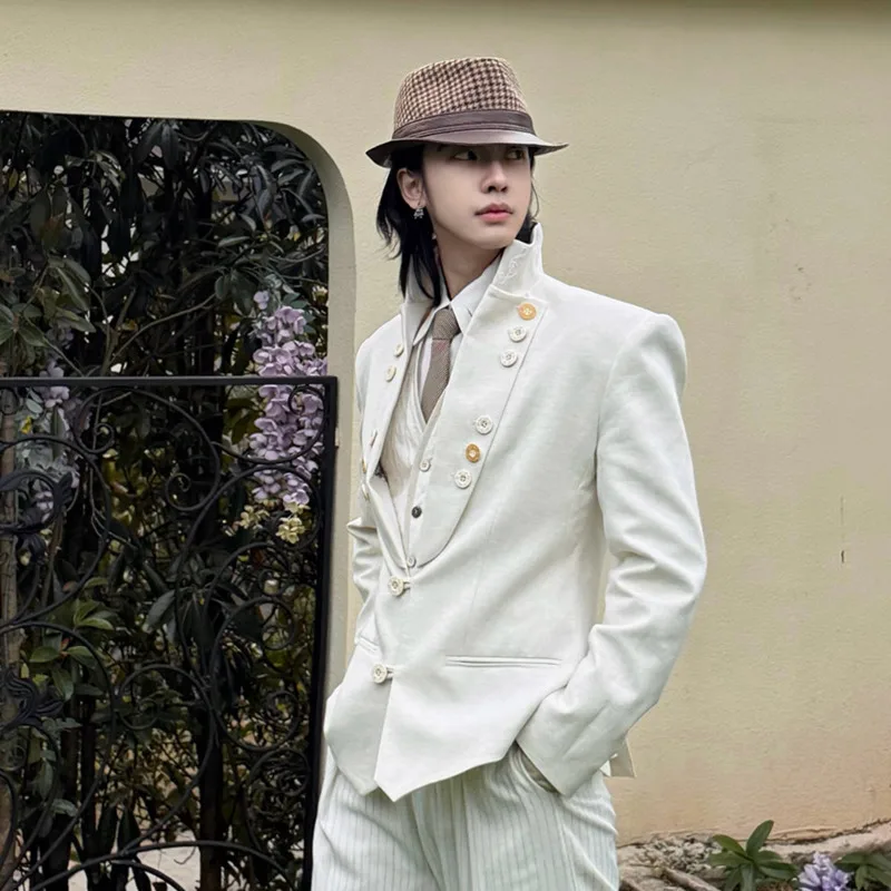 WVGA Spring Autumn New Men's Original Embroidered Trendy Shoulder Padded Stand Collar Blazer Niche Chic Casual Jacket Ins W24742