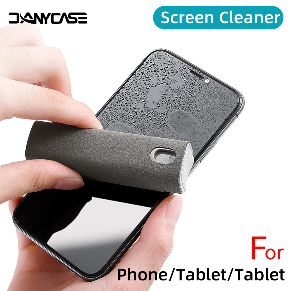 2 In 1 iPad Screen Cleaner Spray Phone Screen Computer Screen Dust Removal Microfiber Cloth Set Without Cleaning Liquid 10 Color