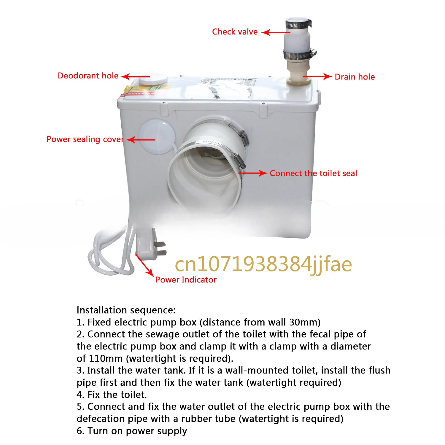 Máquina de tratamiento de aguas residuales, trituradora, sistema de inodoro de alta potencia, salida de agua