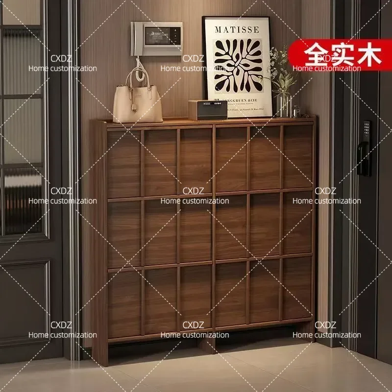 Medieval Style Bone Line Cabinet Modern Simple Japanese Log Combined Cabinet Nordic Solid Wood Black Walnut Bedside Table