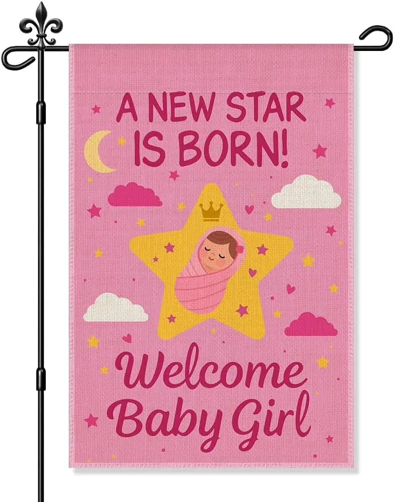 Welcome Baby Girl Pink Garden Flag, Funny Newborn Birth Announcement Yard Decor, Its A Girl Yard Sign, Porch Lawn Outdoor We zzo