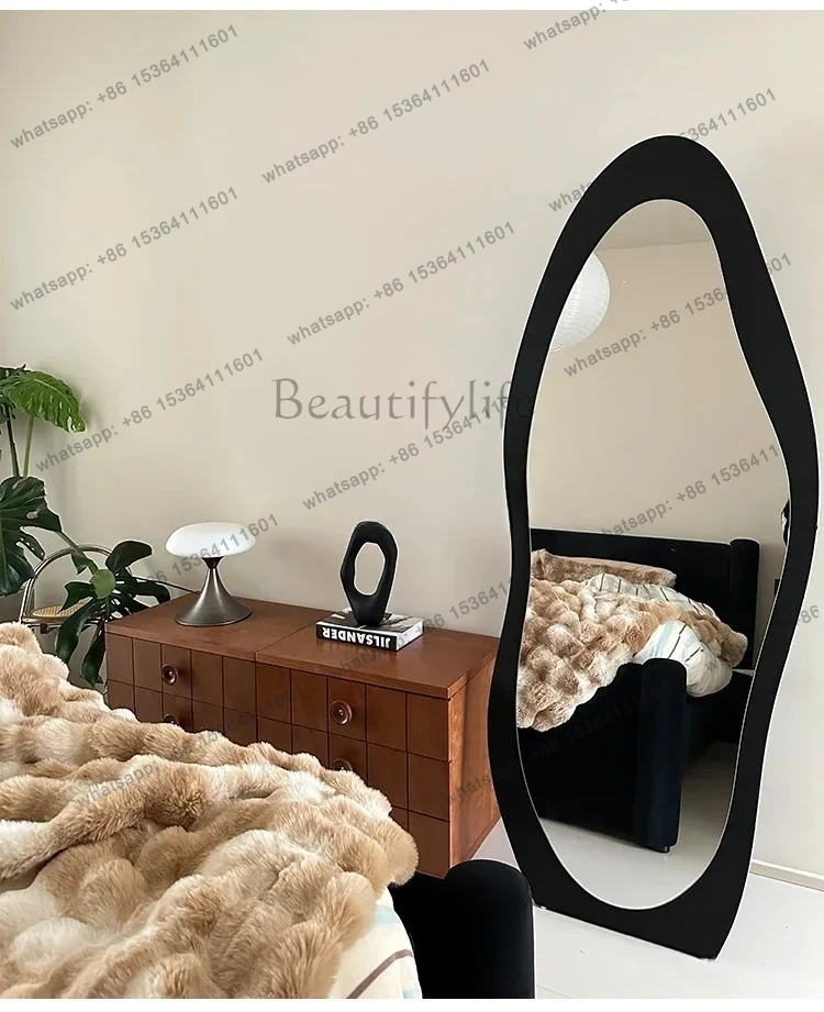 Full-Body Floor Mirror Clothing Store Slimming Full-Length Mirror Black Special-Shaped Wave Flame Dressing Mirror Wall Hanging