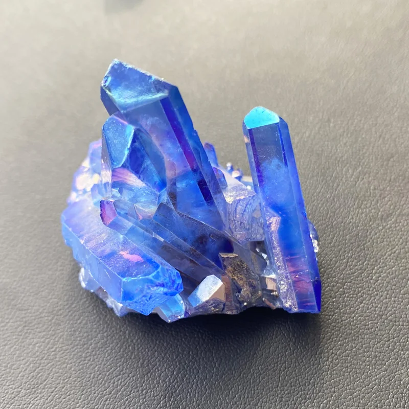 Natural Blue Angel Aura Quartz Crystal Cluster Stone Electroplating Titanium Specimens Cured  Coating Healing Crystals Home Deco