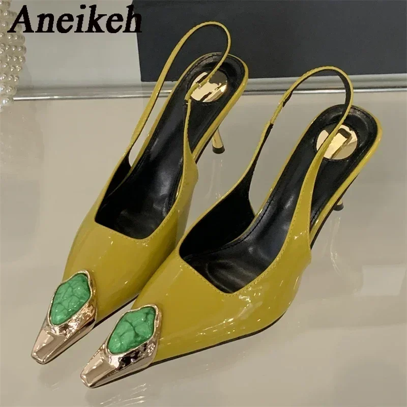 Aneikeh Square Toed Slim Heeled Emerald Green Elegant High Heels 2026 New Spring Summer Shallow Mouth Simple Sexy Sandals PUMPS