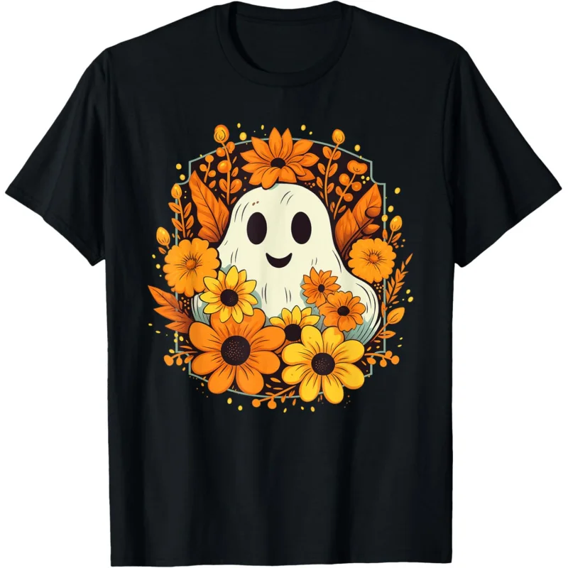 Flower Ghost Halloween Cute Ghost Horror Fun Men and Women Gift Top T-shirt