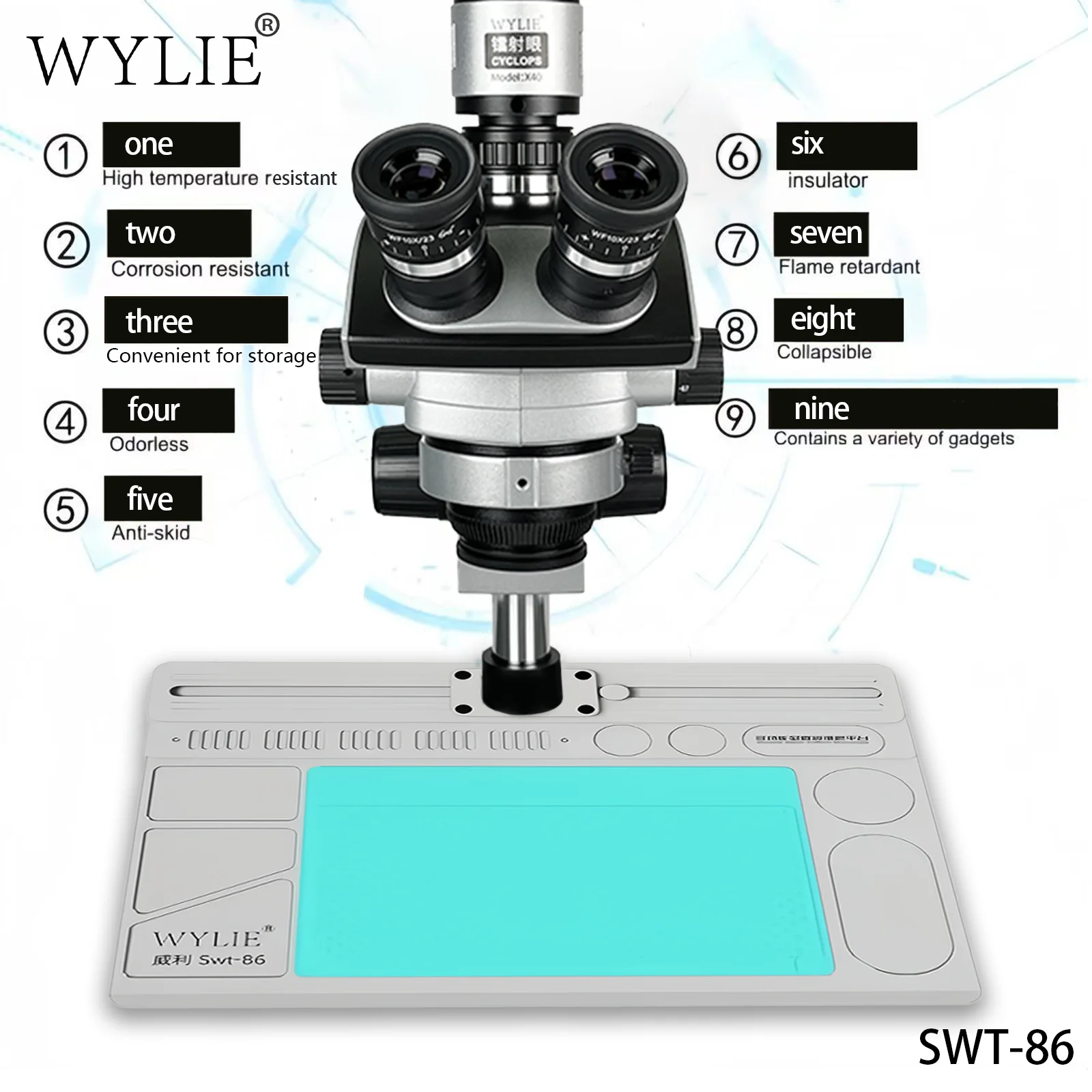 

WYLIE SWT-86 Коврик для микроскопа Силиконовый коврик для пайки Рабочая площадка Платформа для ремонта мобильных телефонов Паяльная станция BGA