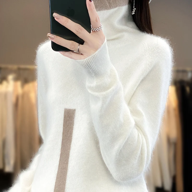 100% Mink Fleece Sweater Women\'s Stand Up Collar Colored Top Pullover Spring And Autumn New Korean Fashion Tight And Warm Fit