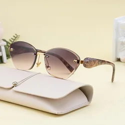 Fashion Retro Rimless M Sunglasses Brown Color Sunglasses Square Women Men Luxury Shade Gradient Rimless Summer Sun Glasses