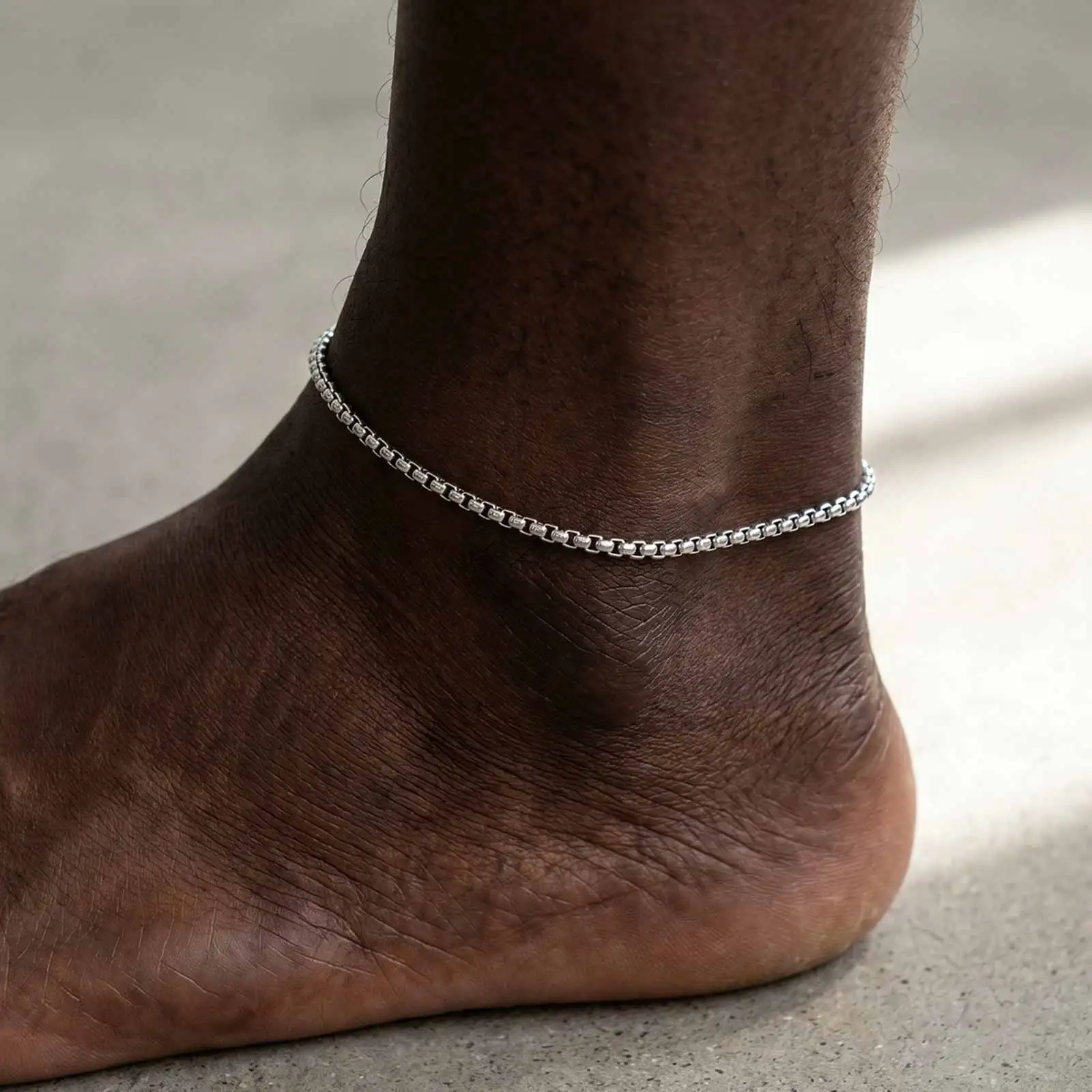 2 mm Box-Ketten-Fußkettchen für Männer und Jungen, wasserdichtes Edelstahl-Fußkettchen, klassischer Sommer-Strandschmuck – Detail 2