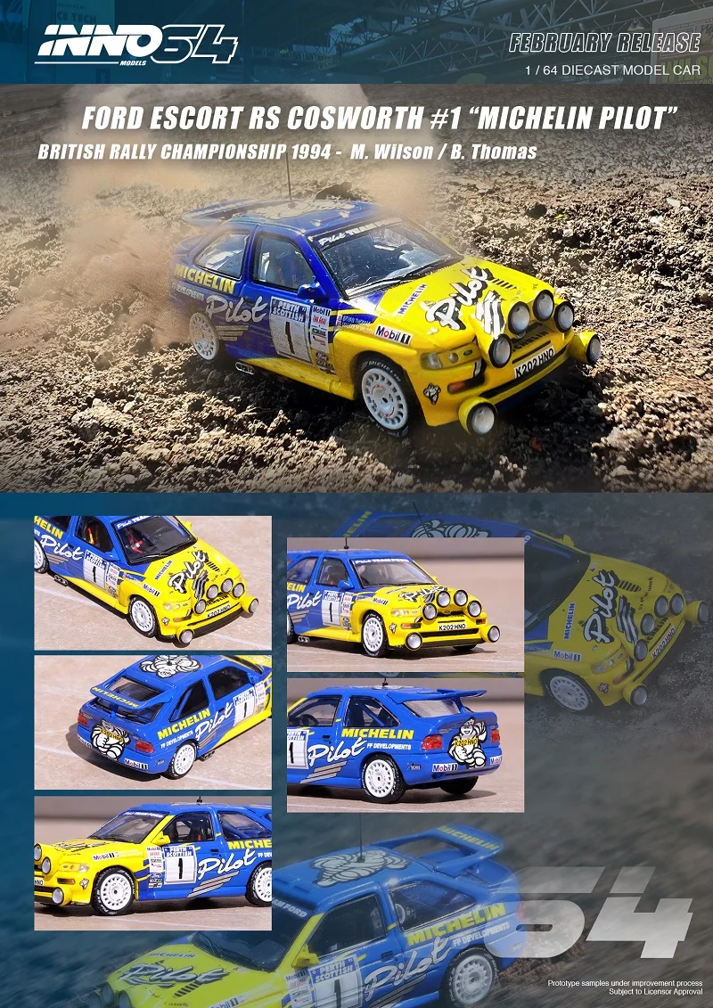 

INNO 1:64 эскорт RS COSWORTH #1 «Пилот MICHELIN» чемпионат британского ралли 1994 М. Вильсон/б. Модель автомобиля Thomas