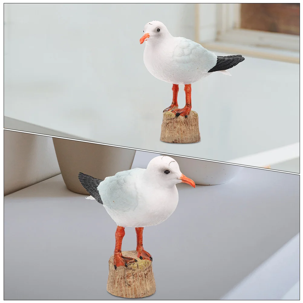 2 Pcs Home Decor Red-billed Model Seagull Statue Bird Sculpture Outdoor Solid 9x7cm Animal Yard Decoration Tabletop Man