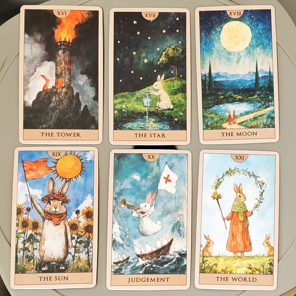 Mazzo di tarocchi di coniglio 78 carte ad acquerello Carte di divinazione carine 10,3 * 6 cm Stile Rider Waite