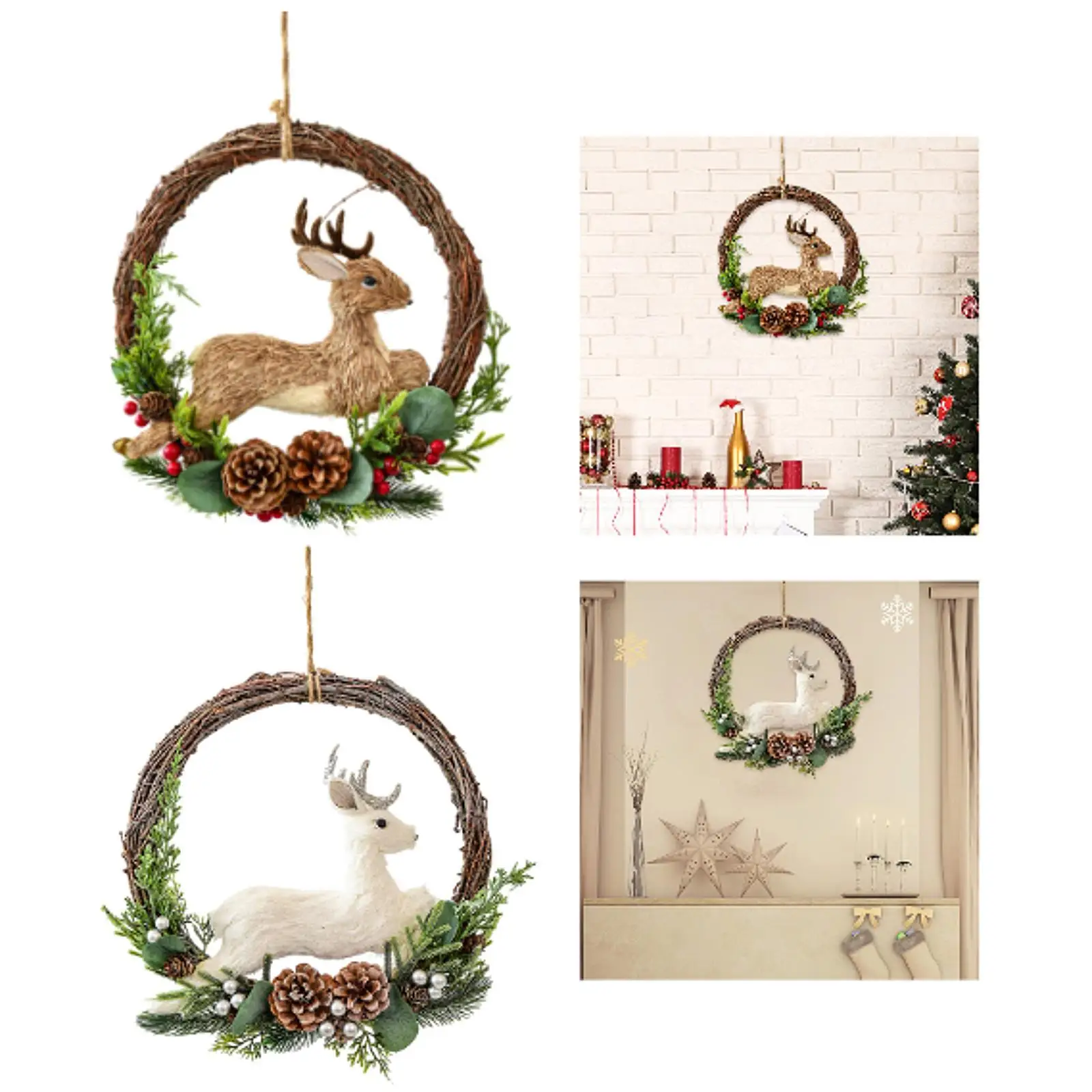 Christmas Wreath Front Door Flower Wreath Hanging Garland Xmas Wreath Rattan Wreath for Cabinet Bedroom Wedding New Year Party