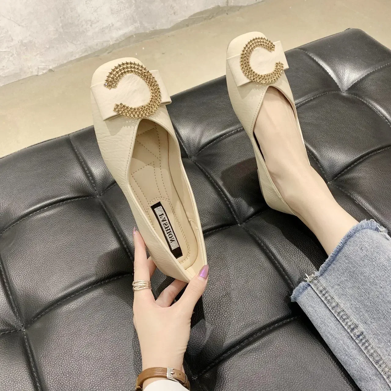 Women's Flat Shoes Square Toe Low Heel Elegant Korean Style Ladies Footwear Hot Trendy Offer On Fashionable Young Beau Today