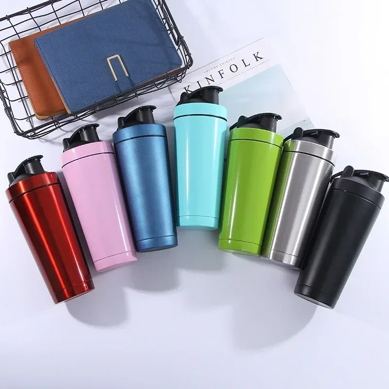 740ml Double Layer Stainless Steel Insulated Fitness Protein Powder Shake Multi-functional Sports Water Cup