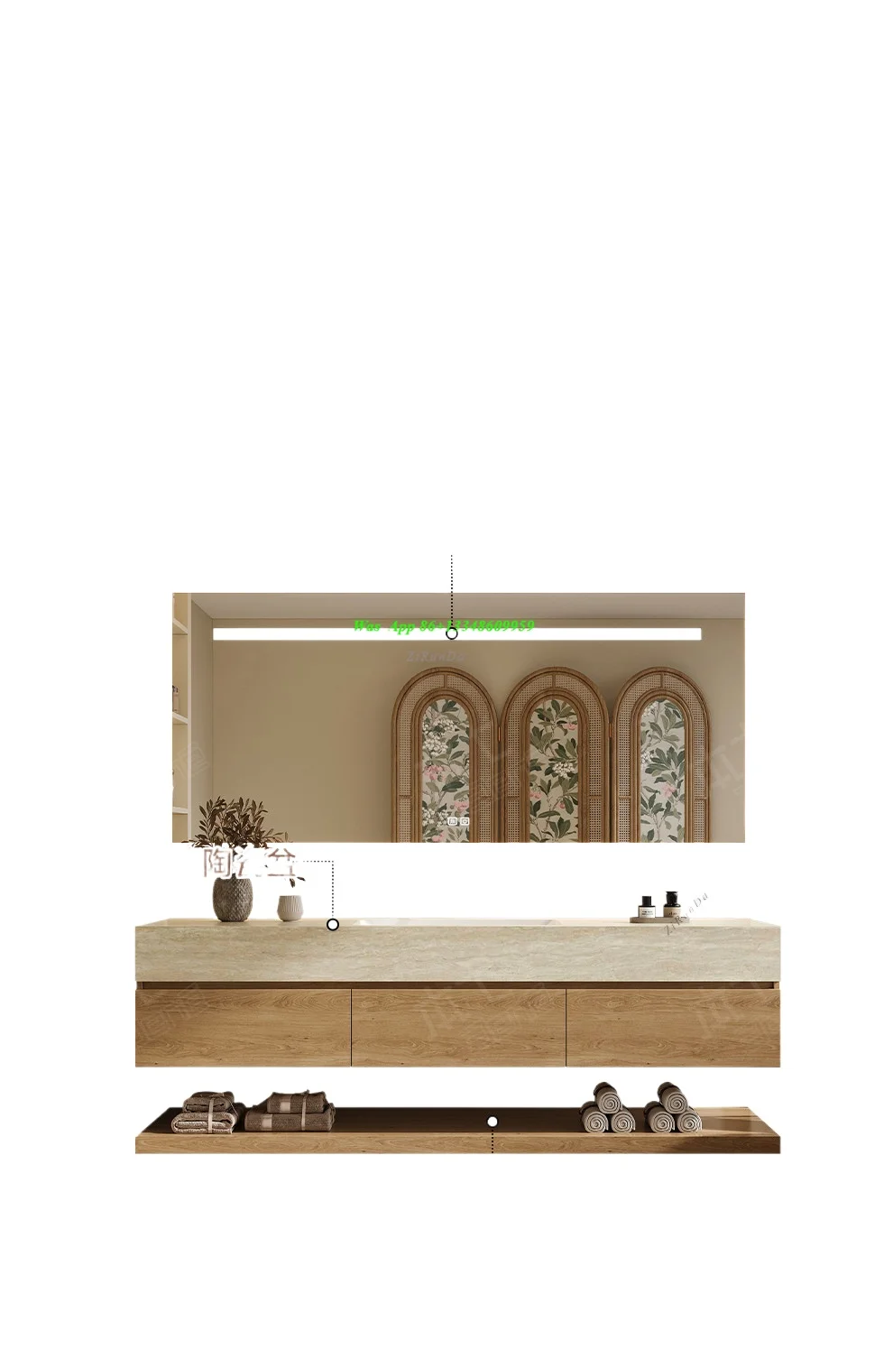 Log Wind Bathroom Cabinet Rock Slab Seamless Integrated Basin Combination Bathroom Sink Customization