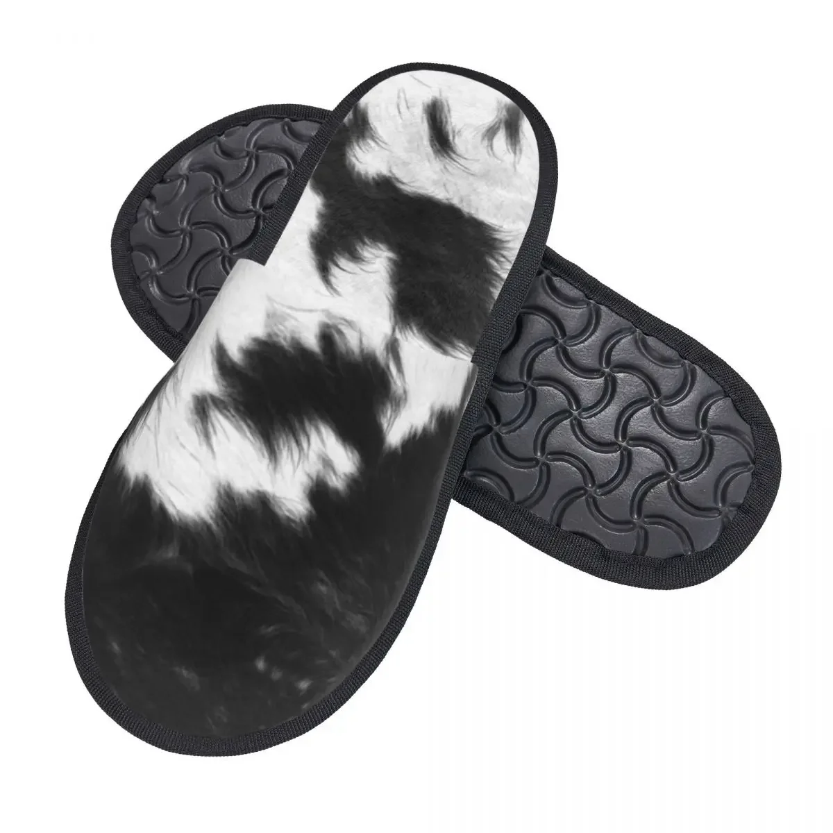 Custom Print Women Cowhide Leather House Slippers Soft Warm Animal Hide Texture Memory Foam Fluffy Slipper Indoor Outdoor Shoes