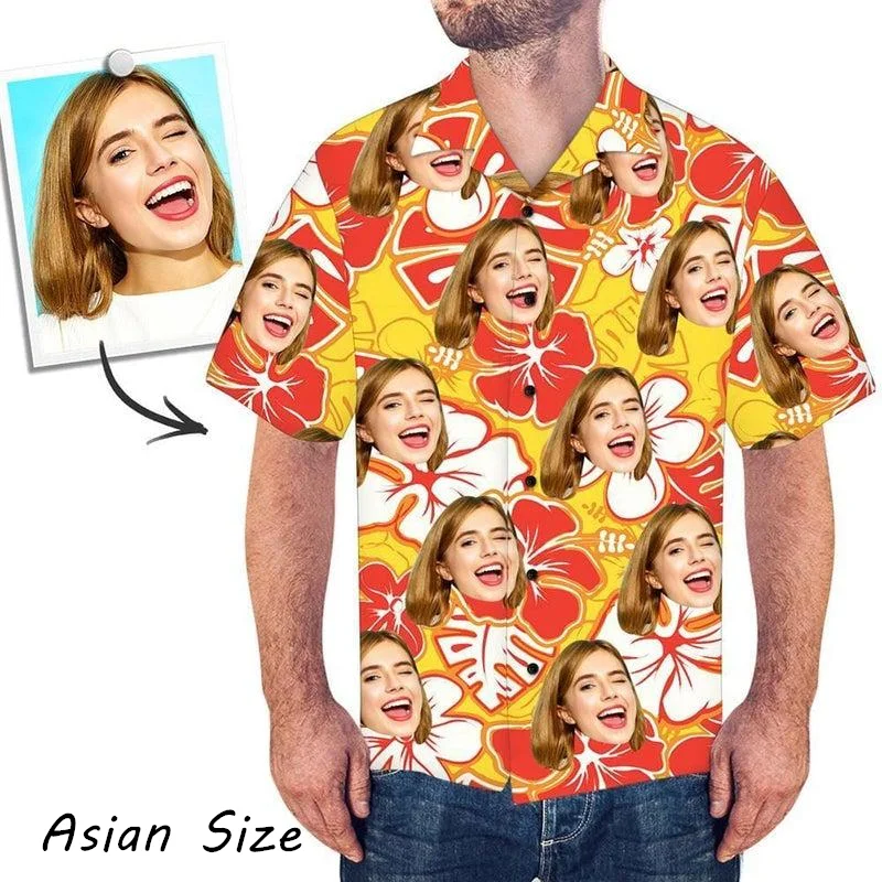 Custom Funny Face Hawaiian Shirts Summer Fashion Short Sleeve Tropical Flower Shirt Loose Breathable Palm Tree Graphic Blouses