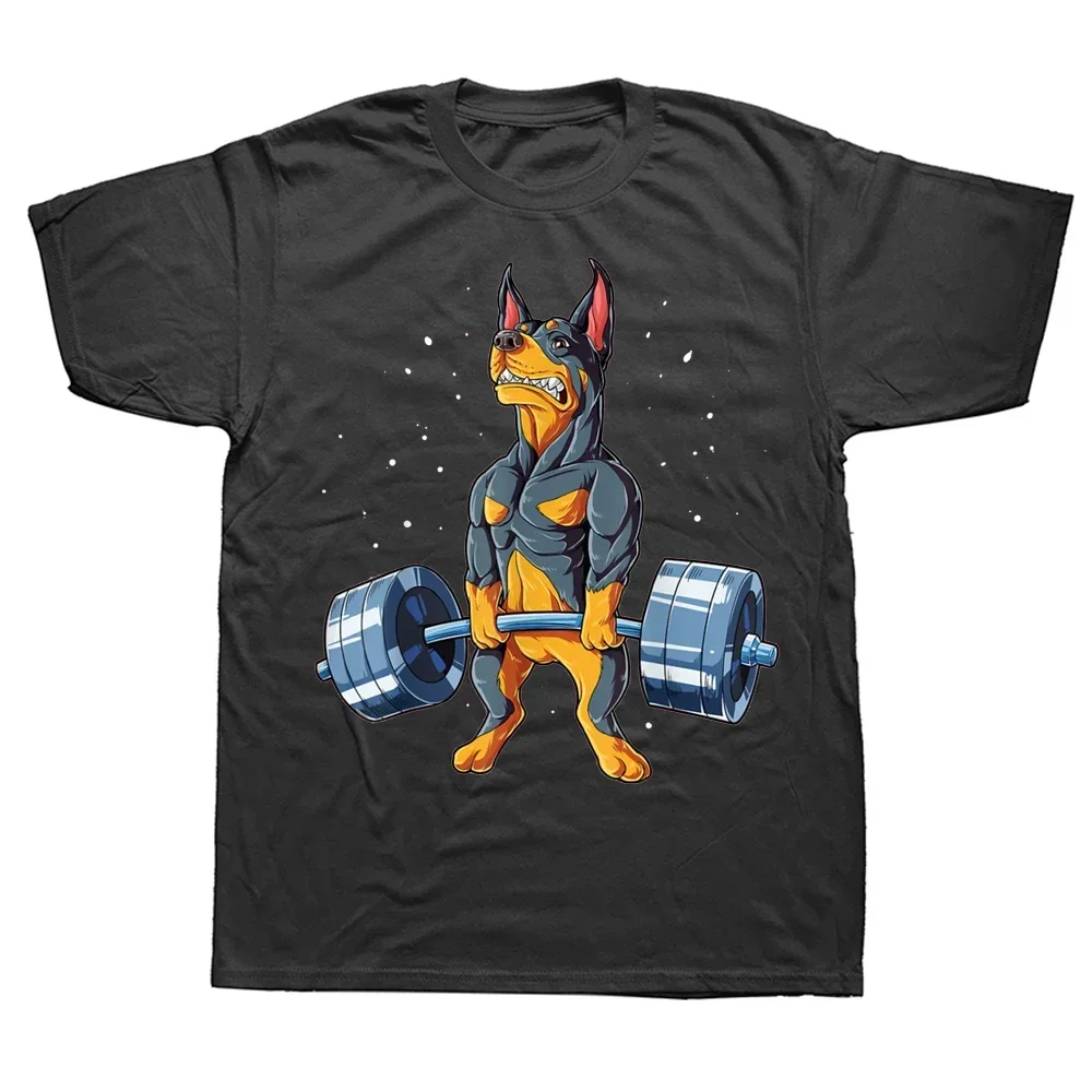 

Graphic Cotton Streetwear Short Sleeve Birthday Gift Summer T-shirt Doberman Dog Weightlifting Funny Deadlift Gym T Shirts