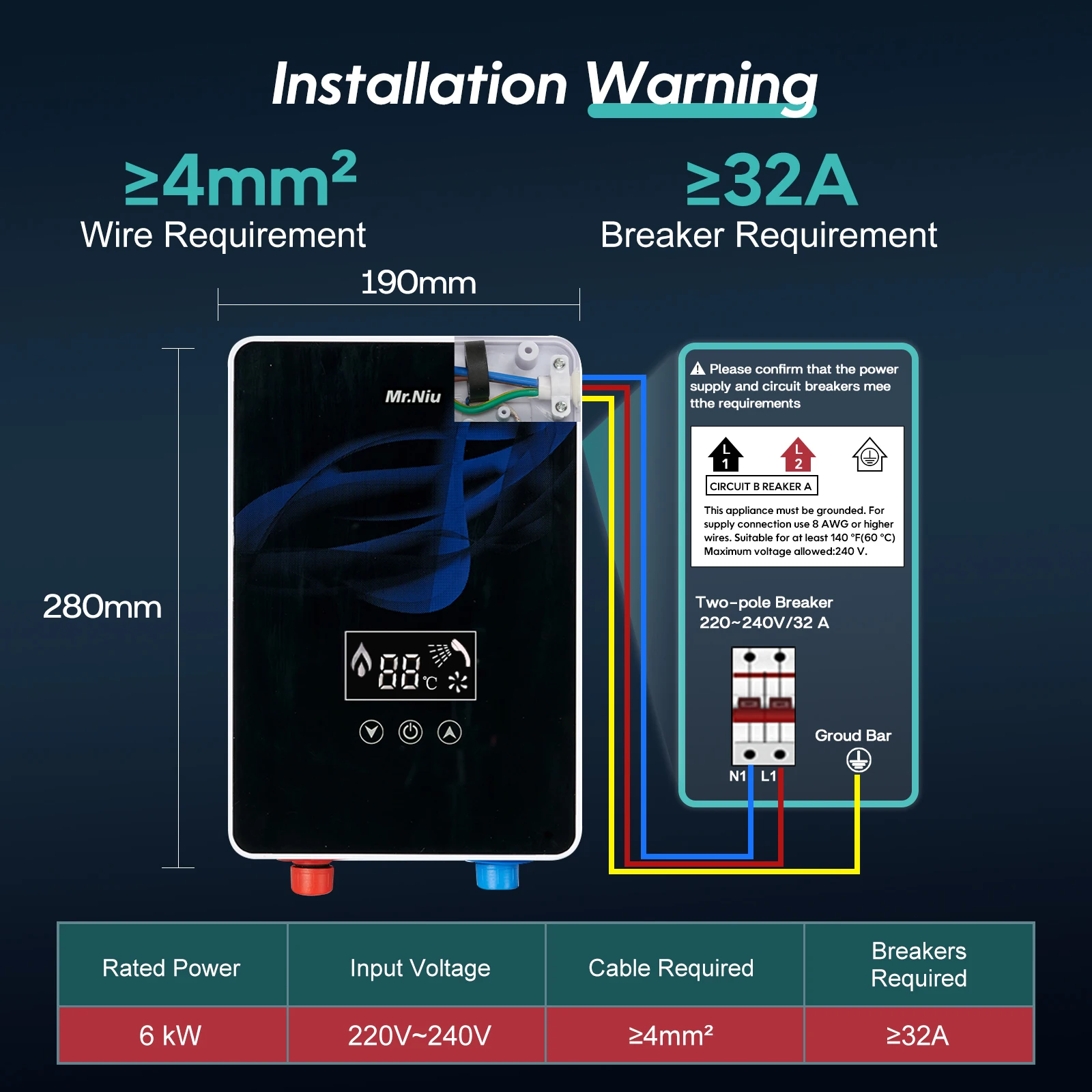 سخان مياه كهربي فوري دش الحمام عند الطلب الماء الساخن 220-240 فولت 6001 واط LED شاشة ديجيتال درجة الحرارة أوتوماتيكية