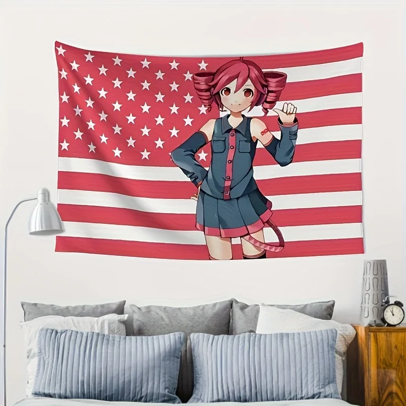 1PC Anime Inspired American Flag Wall Hanging Tapestry, Perfect Home Decor for Music Lovers & Patriotic Themed Room Decoration