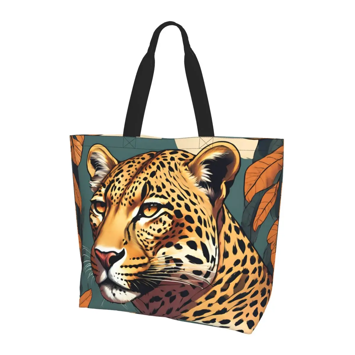 

Leopard In Forrest Shopping Tote Bag Canvas Large Capacity Shoulder Bags Shopper Grocery Handbag for Women