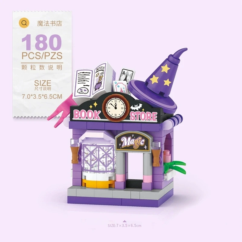 NUOVO Halloween Generi alimentari Panini Spellbook Mah-Jong Club Ristorante Street View Building Blocks Kit Ragazza Mattoni Modello Giocattolo per bambini