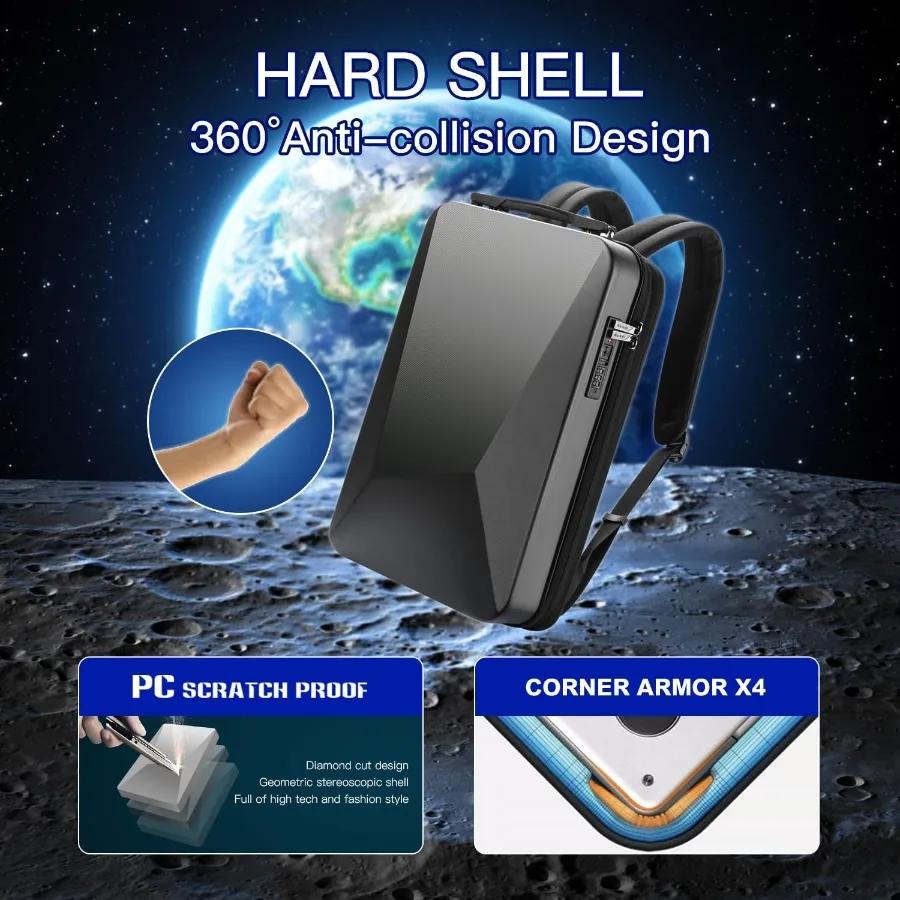 حقيبة ظهر للكمبيوتر المحمول من BOPai Hard Shell Tsa للرجال حقيبة ظهر للألعاب مقاس 17.3 بوصة حقيبة ظهر مضادة للسرقة خفيفة رفيعة باللون الأسود بمنفذ USB W #5