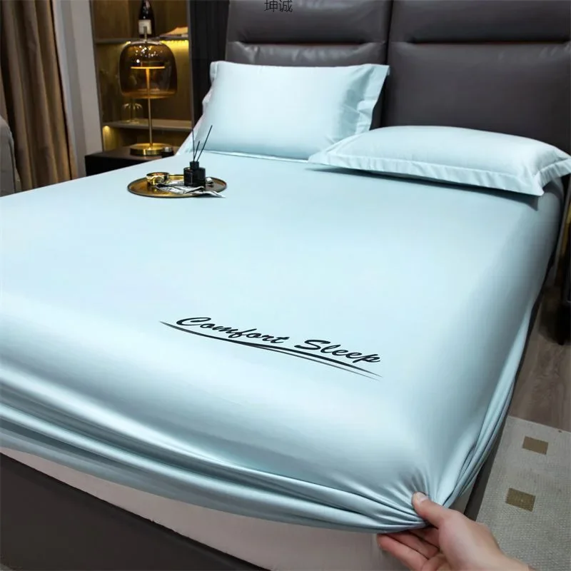 Ice silk fitted summer bedspread three-piece set machine washable protective cover non-stick wool bed sheet air-conditioned