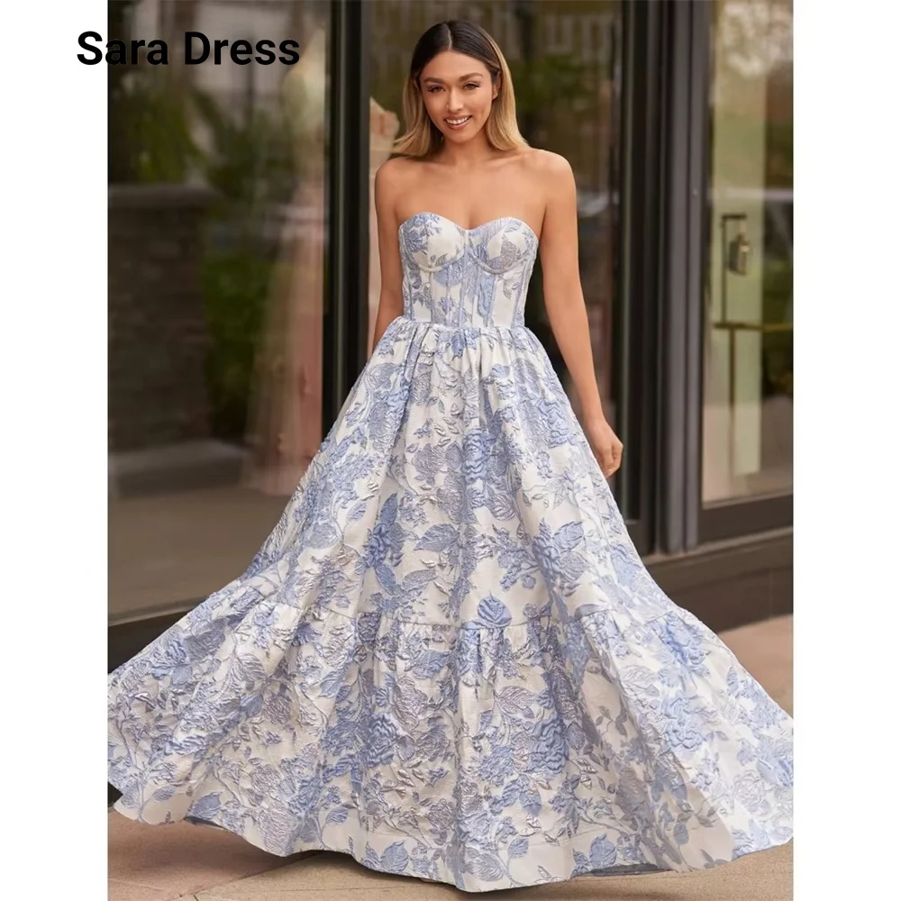 

Sara Custom A Line Blue Sweetheart Flower Elegant Evening Dresses for Woman Luxury Women's Evening Dresses for Events Prom Dress