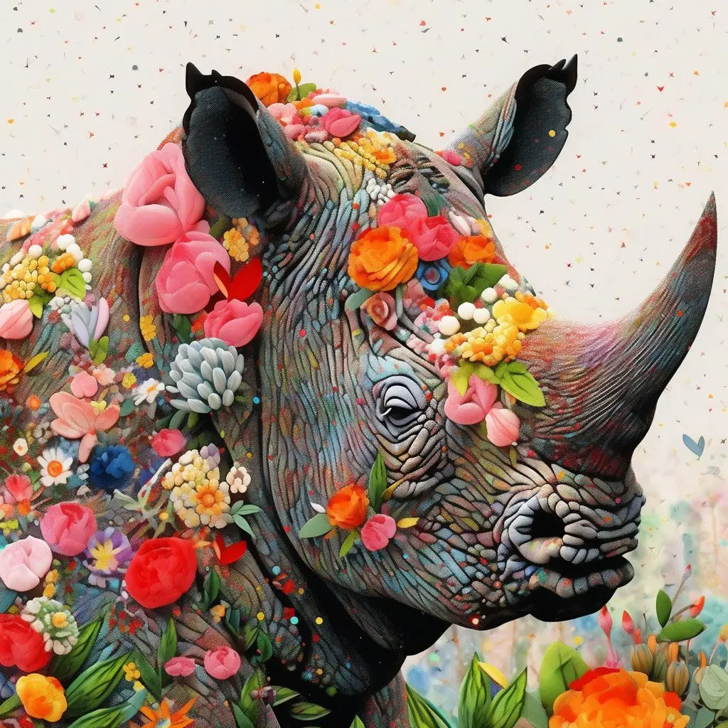 

CHENISTORY 5D Diamond Painting Diy Full Drill Round Rhinoceros Diamond Flower Cross Stitch Diamond Kit Mosaic Picture Home Decor