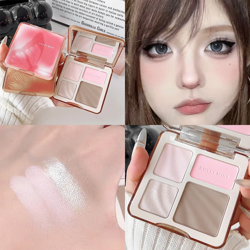 4 cores iluminador bronzeadores paleta à prova dwaterproof água rosto iluminando sombreamento aliciamento em pó natural sombra de olho nariz contorno cosméticos