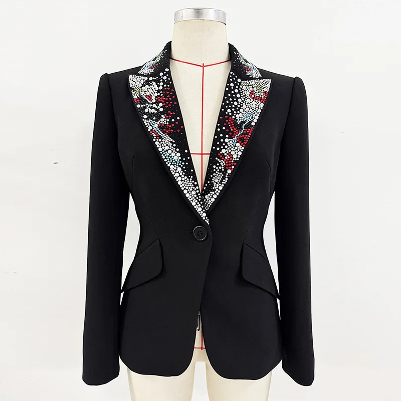 HKSH 2026 Primavera Nuove Donne Blazer Borchiato Diamanti Colorati Singolo Bottone Slim Fit Elegante Tendenza Office Lady Cappotto di Lusso HK17503