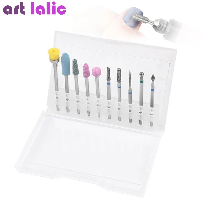 10 stuks elektrische nagelboorset keramische frees roterende braam manicure gereedschap voor boormachine AC nagelriemverzorging