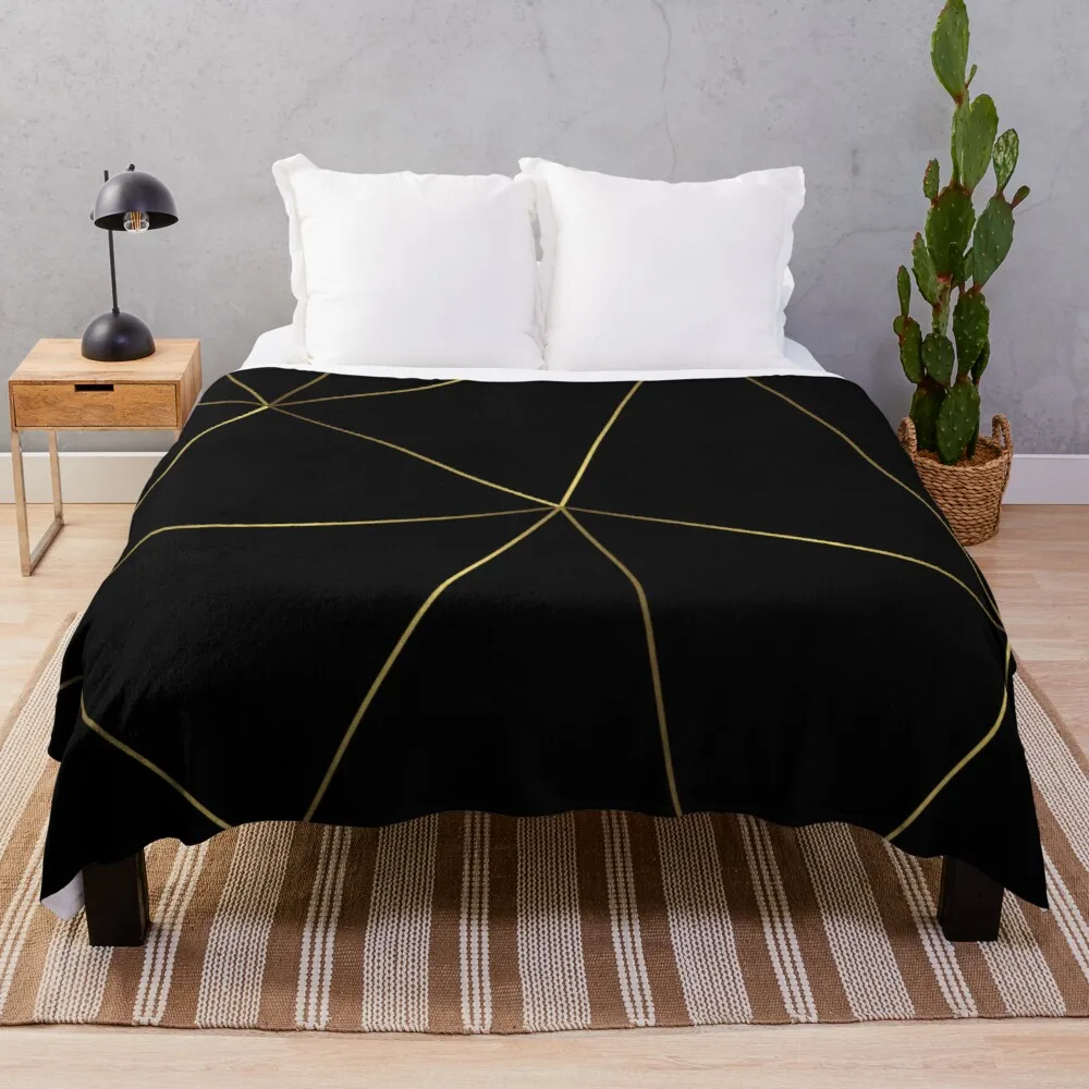 

Geometric Gold and Black Pattern Throw Blanket Oversized Throw Blanket Luxury Throw Blanket