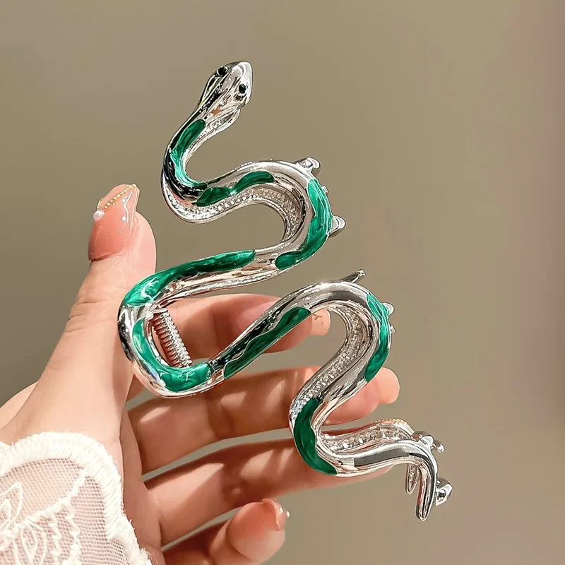 2025 New Snake Jaw Metal Hair Crab Hair Clip Women Girls Silvery Green Hairpins Hair Claws Ponytail Barrette Hair Accessories