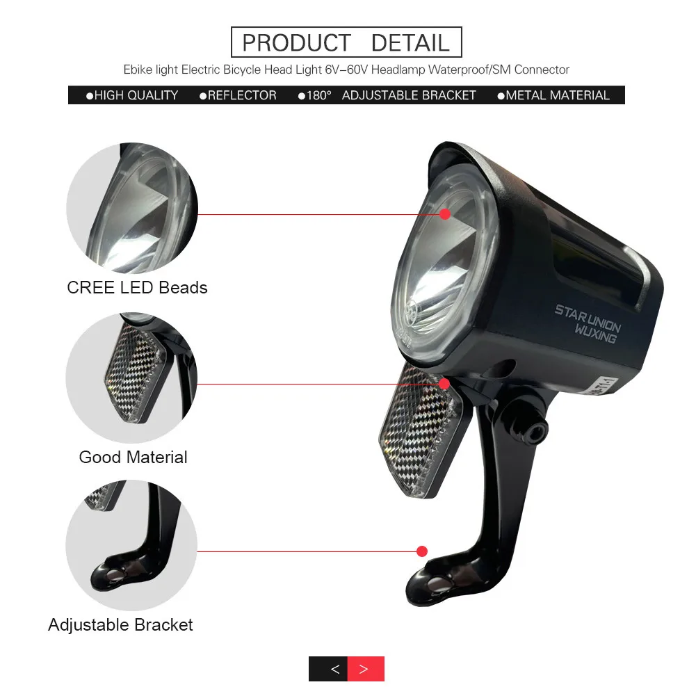 Durevole E-bike faro anteriore luce 12-72V accessori connettore bicicletta elettrica LED faretto per Scooter in plastica