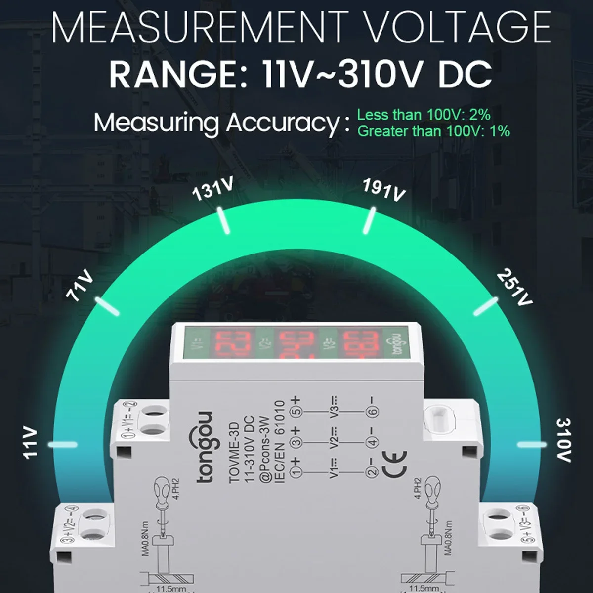 Single/ Dual/ Triple Ways Din Rail Mount Voltage Meter DC 11-310V High Precision Cold and Heat Resistant Mini Modular Voltmeter