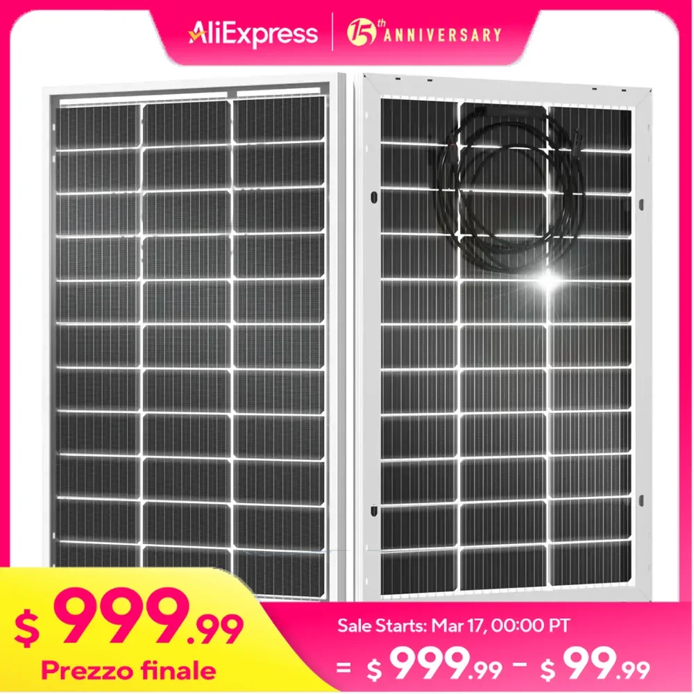 200 Watt Bifacial Solar Panel 2pcs 100 Watt 12 Volt Monocrystalline Solar Panel Module Off Grid PV Power, Solar Panel