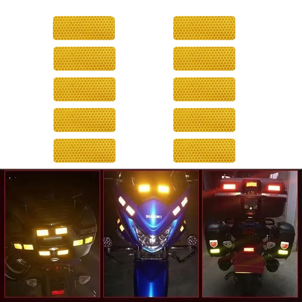 10PCS 3*8CM Car Reflector Safety Strip Stickers Auto Bumper Bodywork Exterior Motorcycle Accessories Reflective Warning Sticker