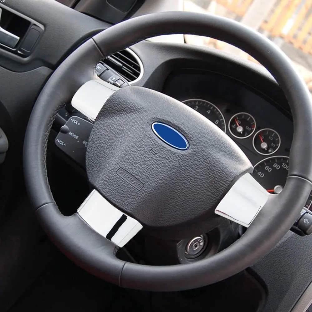 

For Ford Focus 2 MK2 2005 - 2011 Steering Wheel Trim 3Pcs Steering Wheel Buttons Panel Cover Decoration Sticker Accessories
