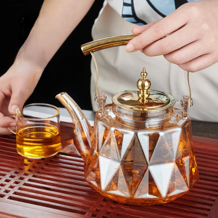 

Heat-Resistant Glass Steamed Tea Brewed Teapot, Transparent, Household, 1000ml