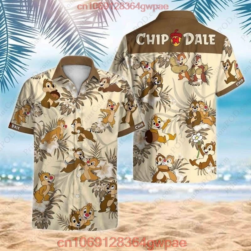 Chipmunks Chip Dale Brown Stripes Hawaiian Shirt Disney Hawaiian Shirt