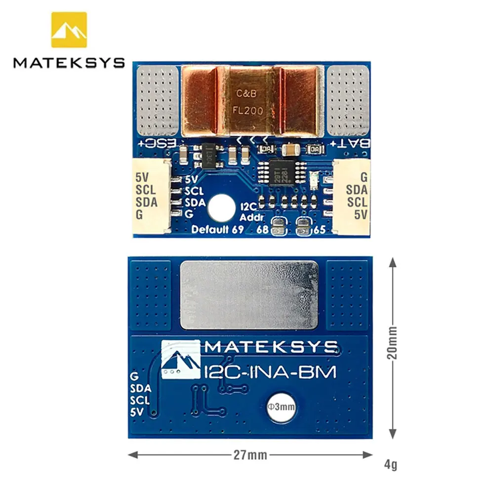 MATEK Mateksys I2C-INA-BM MONITOR DE ALIMENTACIÓN I2C ULTRA-PRECISE para RC FPV Drone