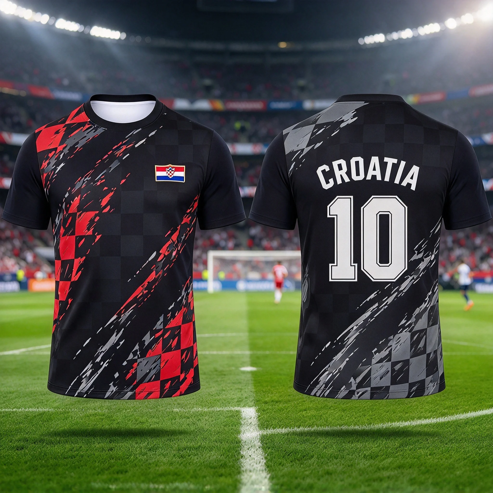 Croatia No.10 Commemorative Football Jersey, Checkerboard Print Fan Tee, Top For Playing Football & Daily Wear Multi Colors