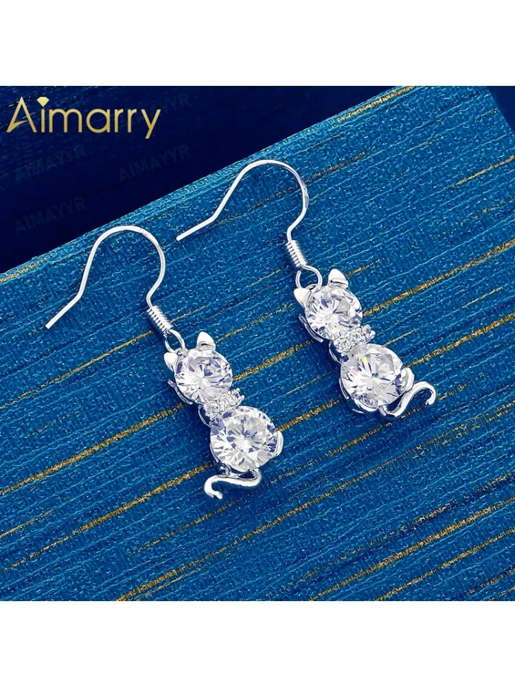 925 Sterling Silver Cartoon Cat AAA Zircon Earrings Women's Party Banquet Engagement Wedding High-quality Fashion Jewelry